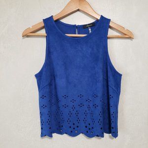 Soprano Blue Faux Suede Scallop Crop Blouse Tank Top